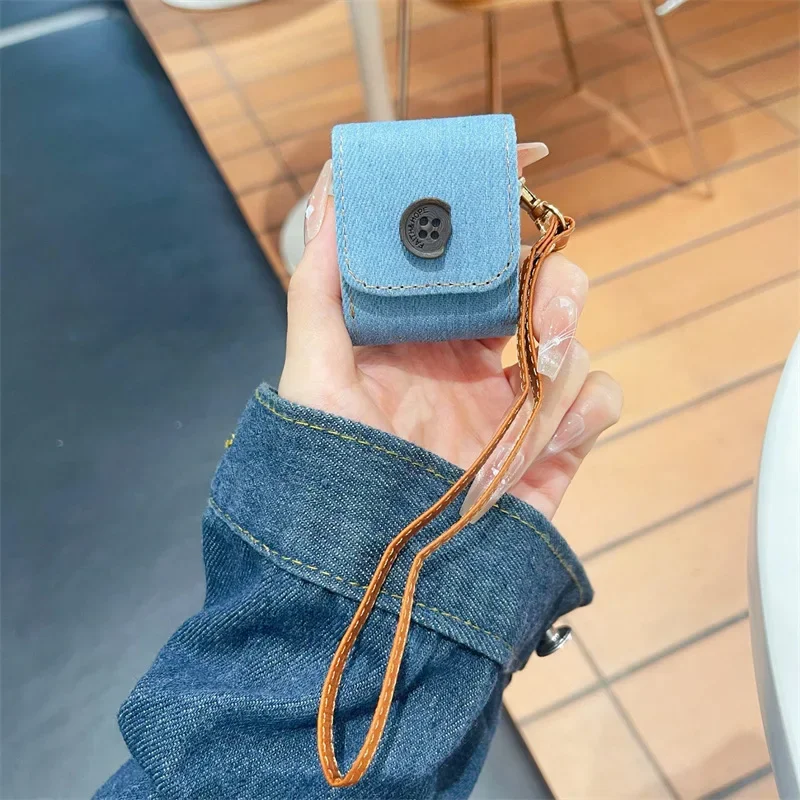 Funda de botón vaquero para AirPods 4 Airpod 1 2 3 Pro Pro2 auriculares Bluetooth caja de carga funda protectora para auriculares