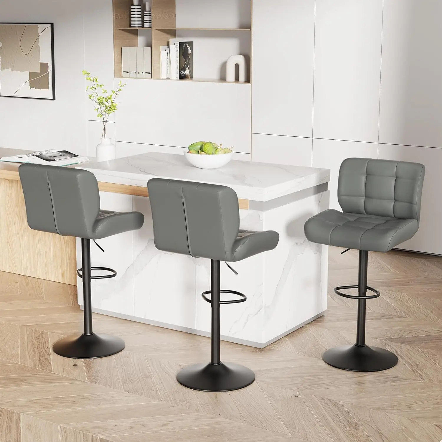 

Adjustable Faux Leather Swivel Bar Stools Set of 3 High Back Footrest for Kitchen Island Counter Height, Customized