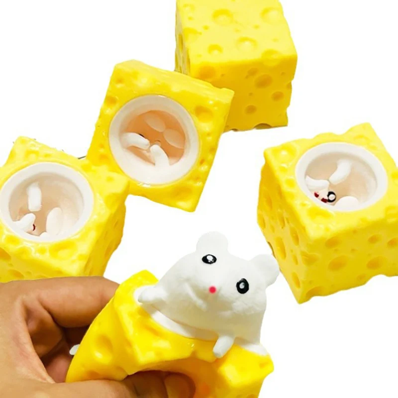 1Pcs Cute Cheese Mouse Squeeze Anti-stress Toy Funny Mouse and Cheese Hide and Seek Figures Stress Relief Fidget Toys for Kids