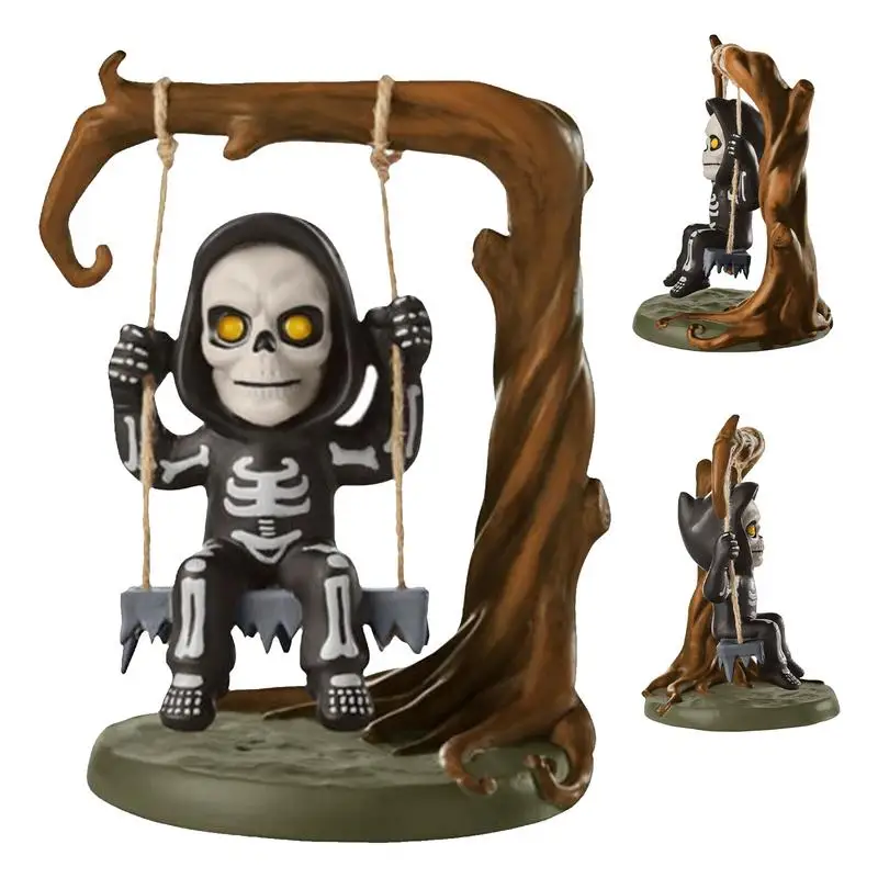 

Collectible Skeleton Statue Colorful Swing Skeleton Shape Sculpture Halloween Decorations Creative Gothic Home Decor For Home