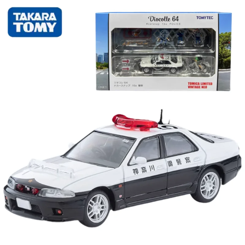 TAKARA TOMY TOMICA 1:64 TLV Car Snap 16a GT-R R33 Police car scene Alloy roller miniature model, adult decoration, birthday gift