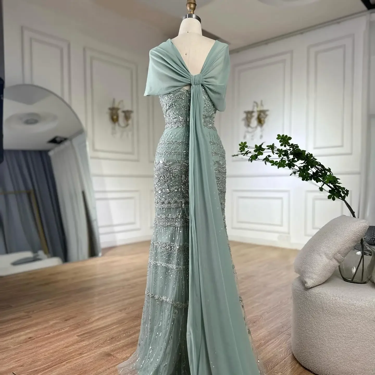 Saudi Arabic Sage Green Beaded Luxury Evening Prom Dress with Cape Birthday  Party Gown SERENE HILL 2025 GLA72126B Customized - AliExpress 320