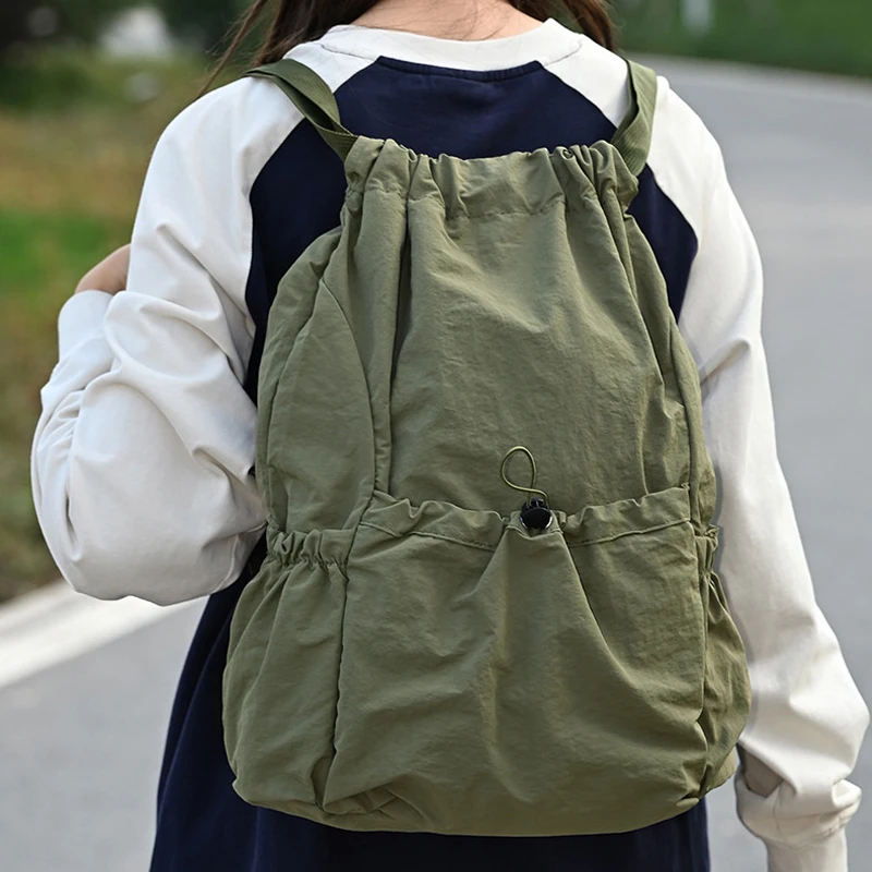 Mochila unisex para la escuela, tendencia outdoor, ligera, de gran capacidad, impermeable, con cordón, bolsa deportiva de poliéster, bolsas de almacenamiento para el hogar