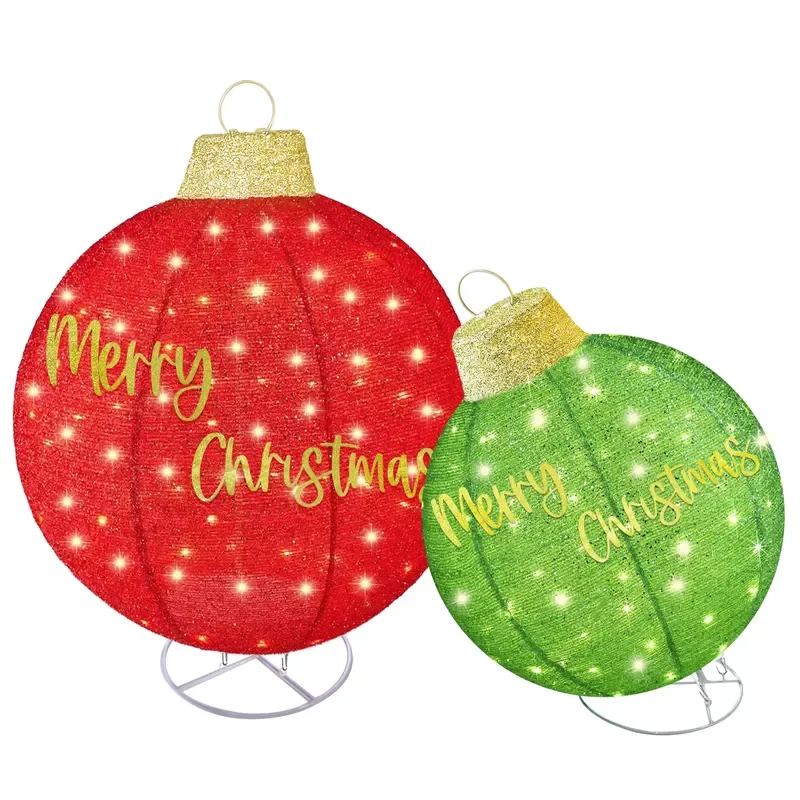 for HOYECHI 2pc Lighted Pop Up Outdoor Christmas Ornament Set Holiday Ball Decorations