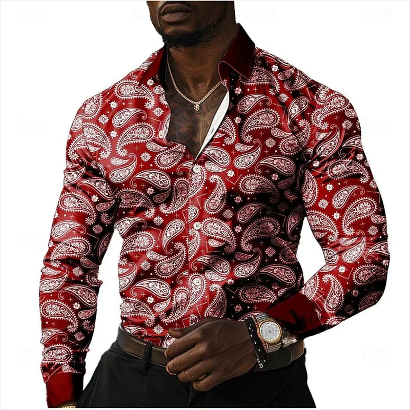 Western denim style casual men\'s print shirt street vacation summer lapel long sleeve 12 color XS-6XL large size shirt