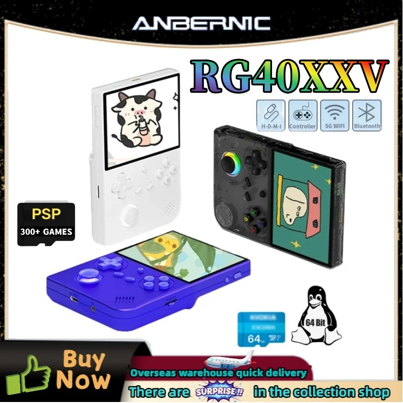 

ANBERNIC RG40XXV Retro Handheld Game Console Linux 64bit System 4"IPS Screen 3200mAh RGB Joystick WIFI Video Gaming Consoles PSP