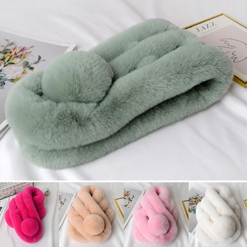 Autumn Winter Fur Rabbit Scarf Plush Thick Warm Women's Cross Neckerchief Fashion Ladies Neck Scarves