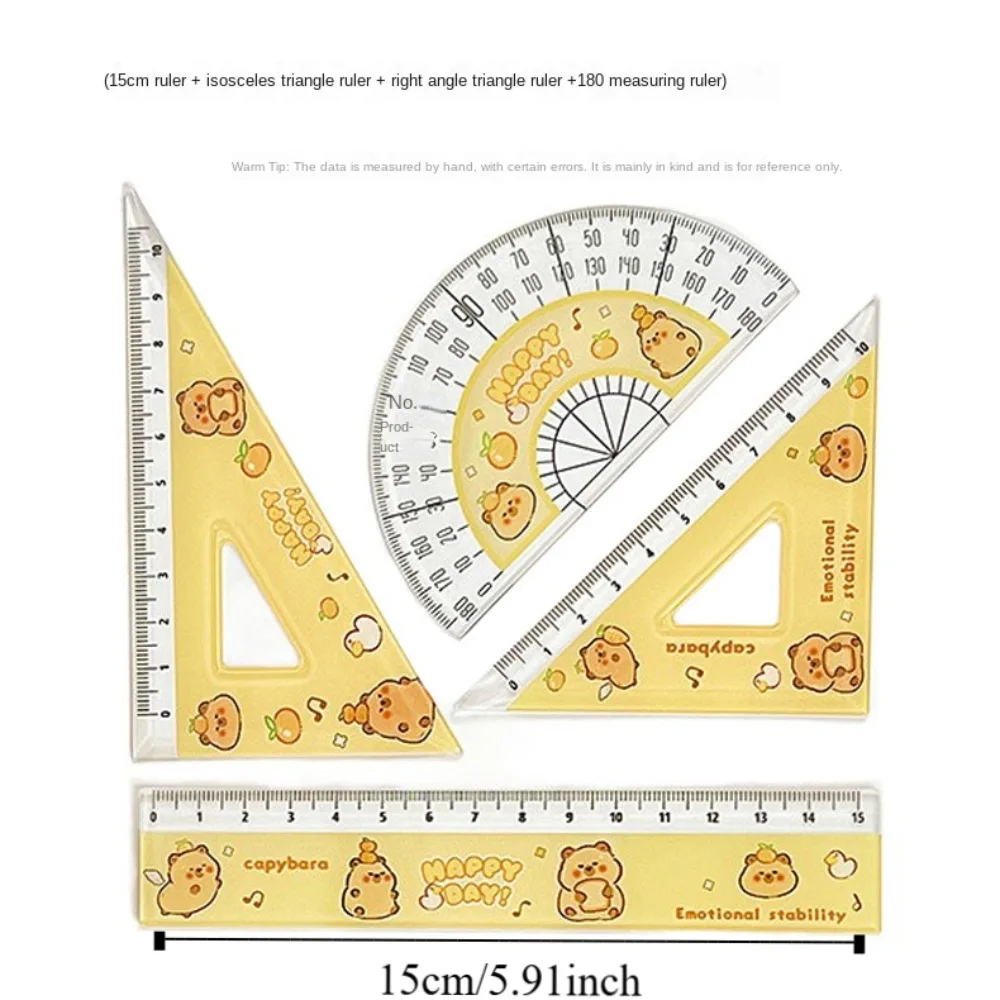 Metrisches Lineal Cartoon Muster Lineal Set Glätte multifunktion ale Capybara Lineal Set Winkelmesser Kunststoff Lineal vierteiliges Set