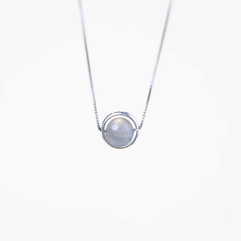 Wholesale 925 Sterling Silver Round Moonstone Crystal Choker Necklaces For Women Girl Fine Jewelry JY020