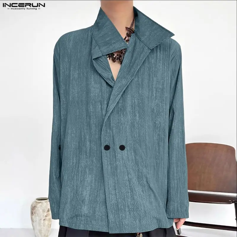 

INCERUN Men Shirt Solid Lapel Long Sleeve Button Casual Men Clothing Streetwear Loose 2026 Korean Style Fashion Leisure Tops Men