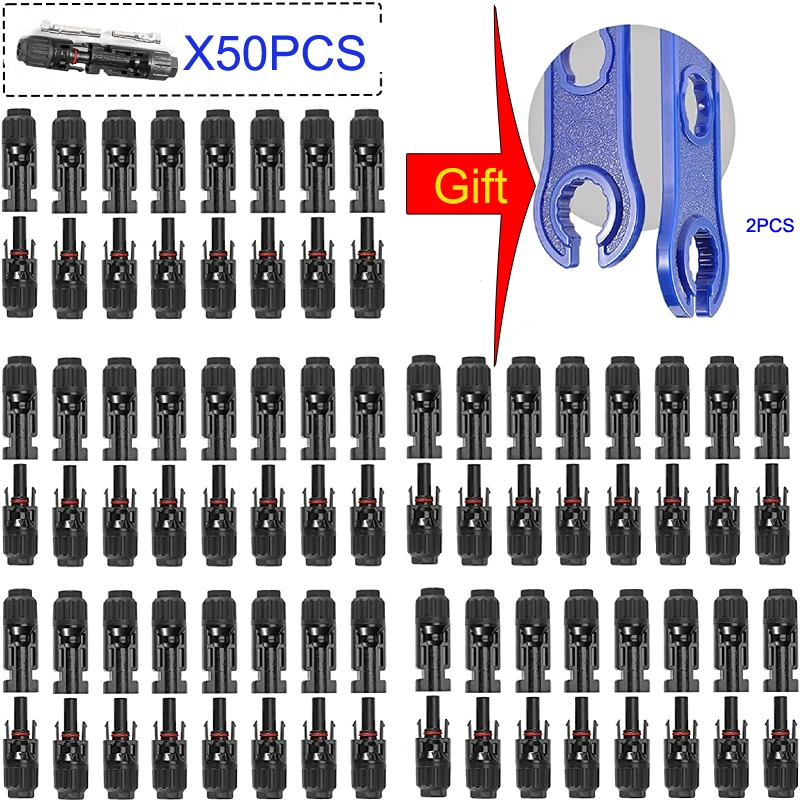 50 Pairs solar connector Panel Connector Male & Female with Free 2PCS 1000V Spanner  for Solar System PV Cable 2.5/4/6mm2 use