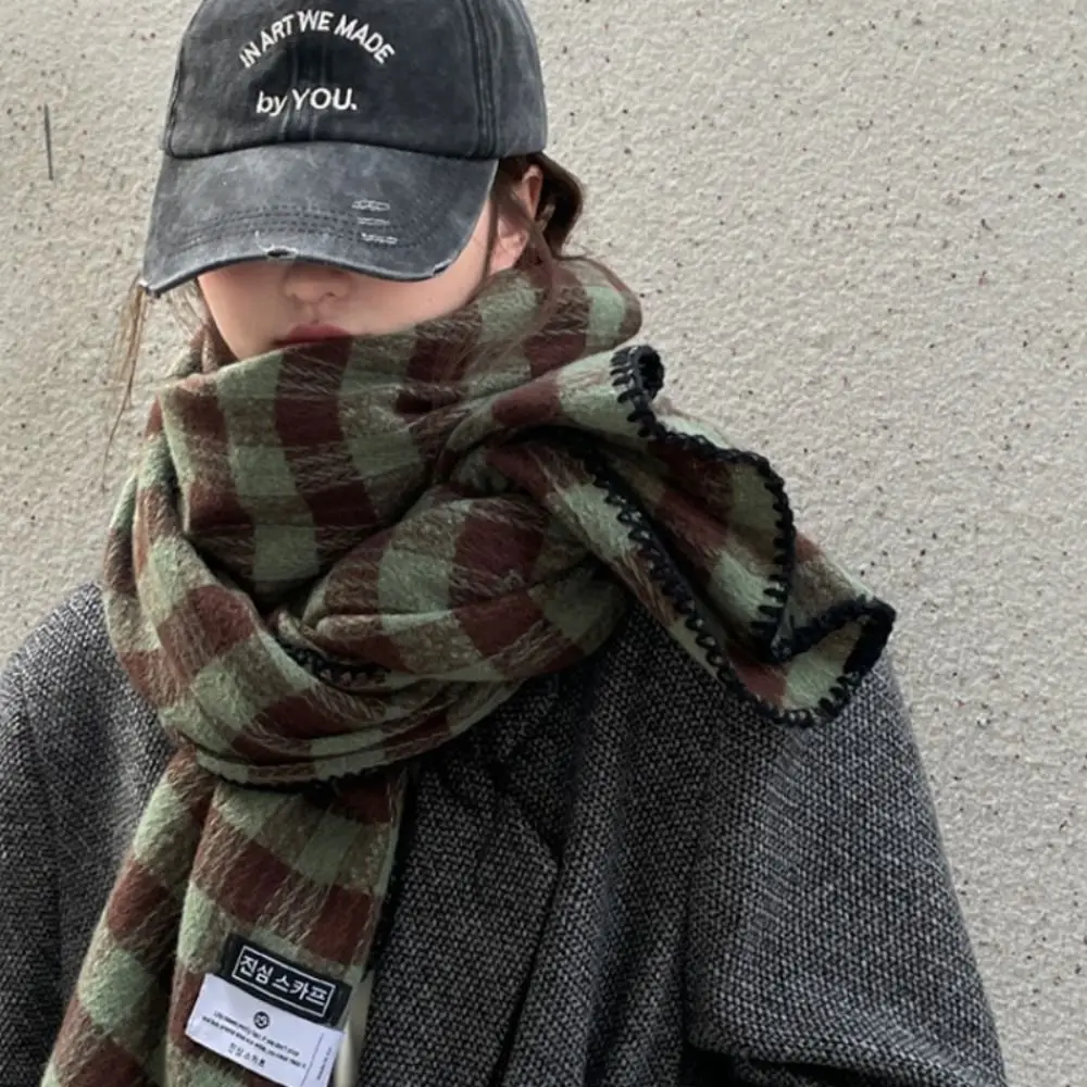 

Tassel Plaid Wool Scarf Cashmere Shawl Plush Winter Cashmere Scarves Solid Color Korean Style Scarves Cape Wraps Women/Men