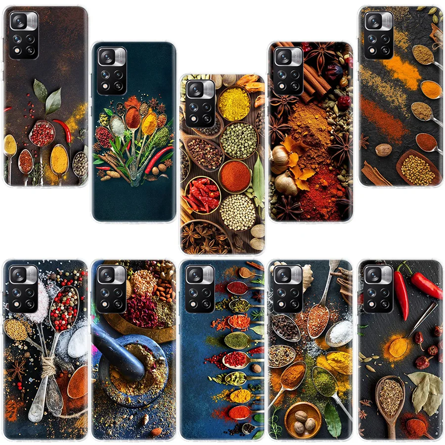 Kitchen Seasoning and Spices Phone Case For Xiaomi Redmi Note 12 Plus 12S 10 11 Pro 4G 5G 9T 9S 8T 10S 11T 11S 11E 9 8 7 6 5 5A