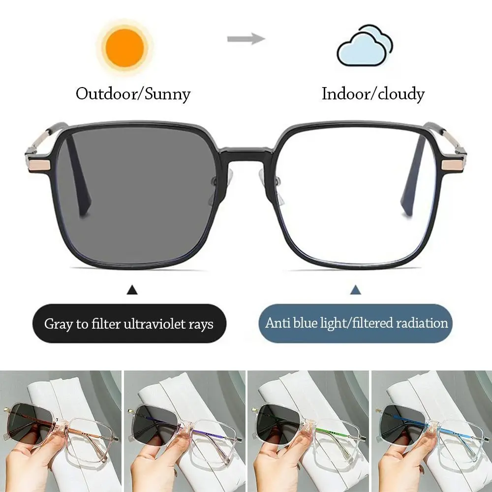 

Blue Ray Blocking Anti-Blue Light Glasses Eye Protection Ultralight Square Eyeglasses Metal Photosensitive Discoloration