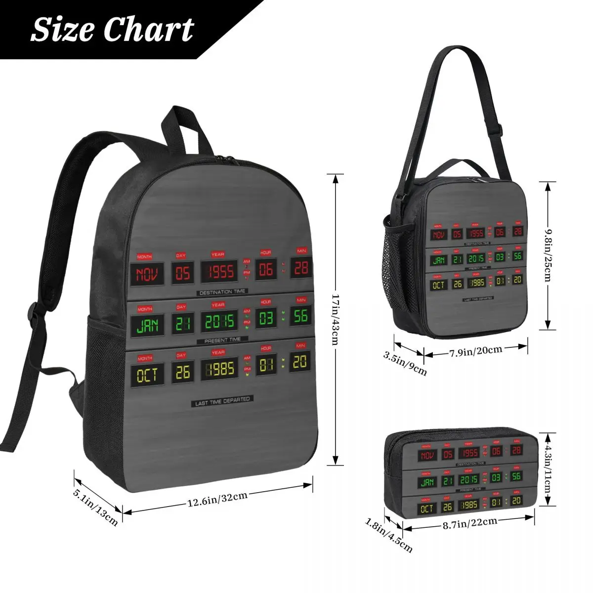 Back To The Future Backpack Student Boys Girls BookBag School Bag Laptop Shoulder Bags 3ps Insulated Lunch Bag Pencil Case