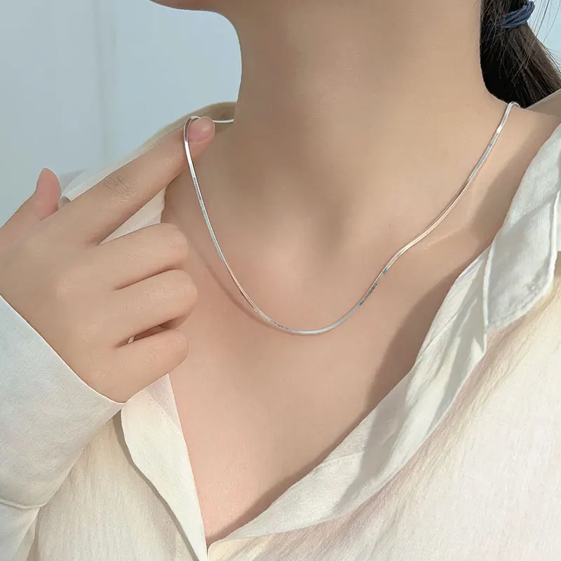 Women's S925 Sterling Silver Square Snake Bone Clavicle Chain