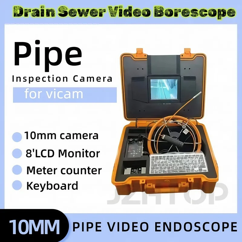 

10mm Pipe Video Endoscope Drain Sewer Inspection System Strong Cable DVR Meter Counter Option 8'LCD Monitor Keyboard