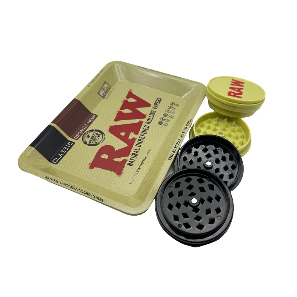 18x12.5cm Metal Tobacco Rolling Tray Kit 60MM Plastic Herbal Grinder Set Rolling Grass Spice Crusher Smoking Accessories view 3