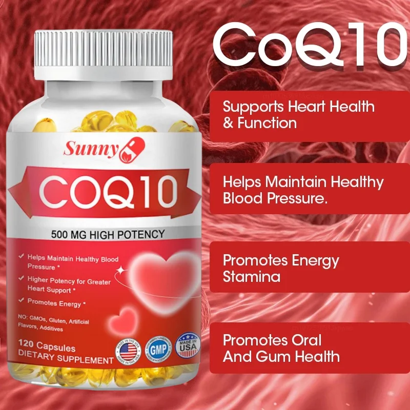 Coenzyme Q10 Capsules 500mg, for Circulation Stress Health and Body Energy, Better Absorption, Antioxidant