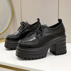 Gothic Chunky High Heels Loafers for Woman New Leather Platform Loafers Female Solid Color Thick Heeled Lolita Shoes 2024