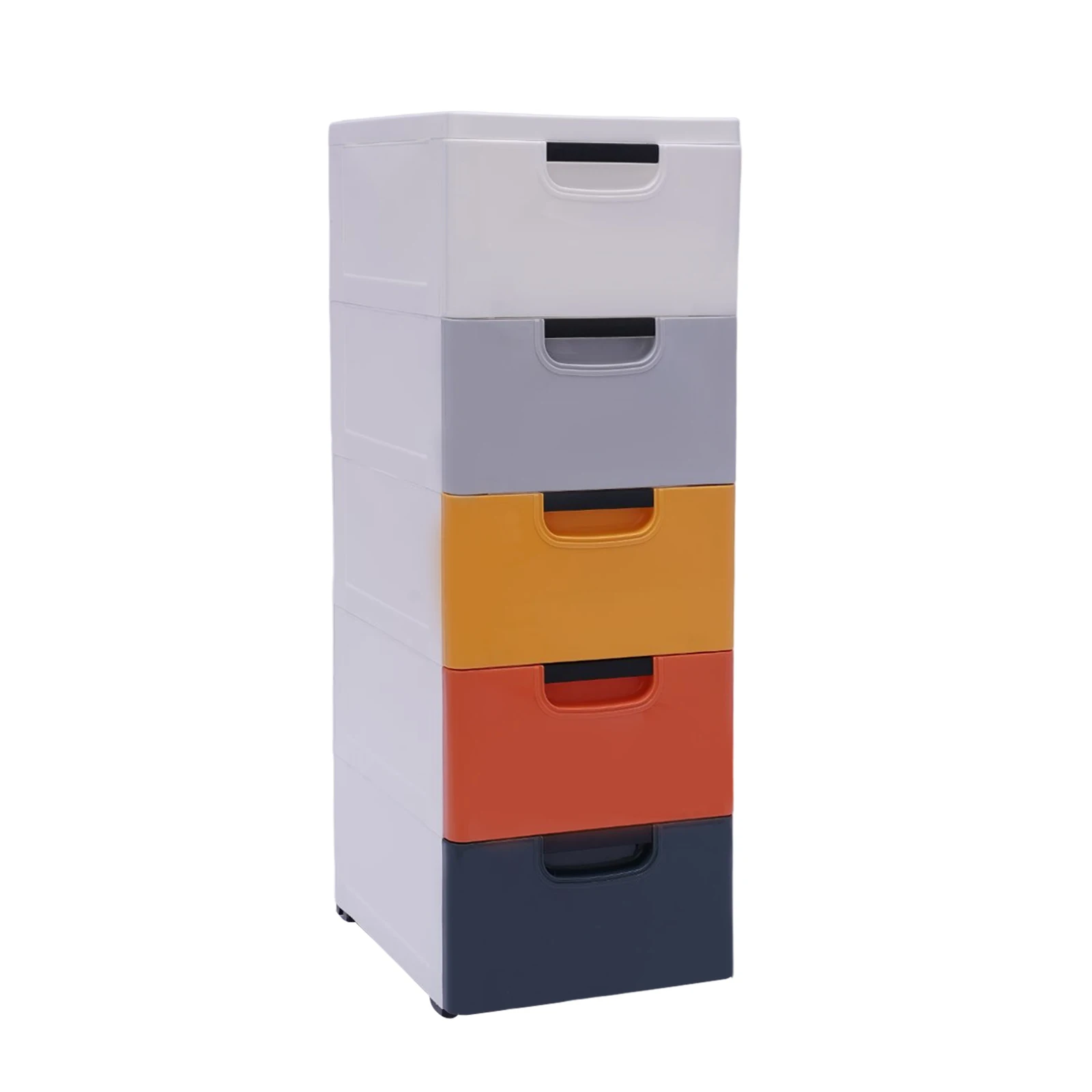 5-Tier Vertical Clothing Storage Cabinet Plastic Clothing Organizer Tower W/ 4 Wheels Movable Bedroom Wardrobe Clear