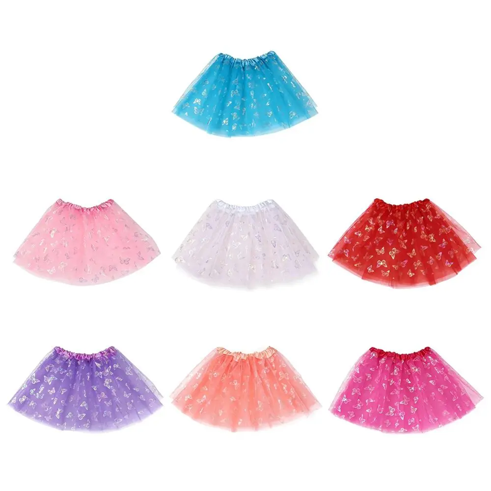 

Adult Butterfly Print Tulle Skirt Three-Layered Polyester Fiber Tutu Skirt Elastic Waist A-Line Short Net Gown Princess Style