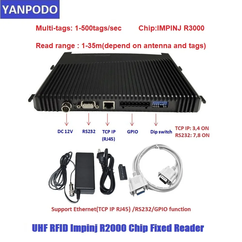YANPODO 4 portas UHF RFID Impinj R2000 Chip Leitor Fixo Multi-tag 700tag/seg para Gerenciamento de Rastreamento de Armazém