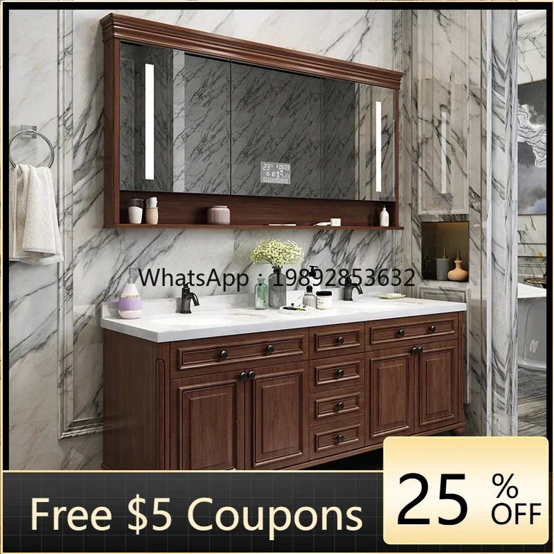 

Oak Bathroom Cabinet Combination Face Wash Hand Wash Basin Solid Wood Smart Toilet Wash Table Double Basin