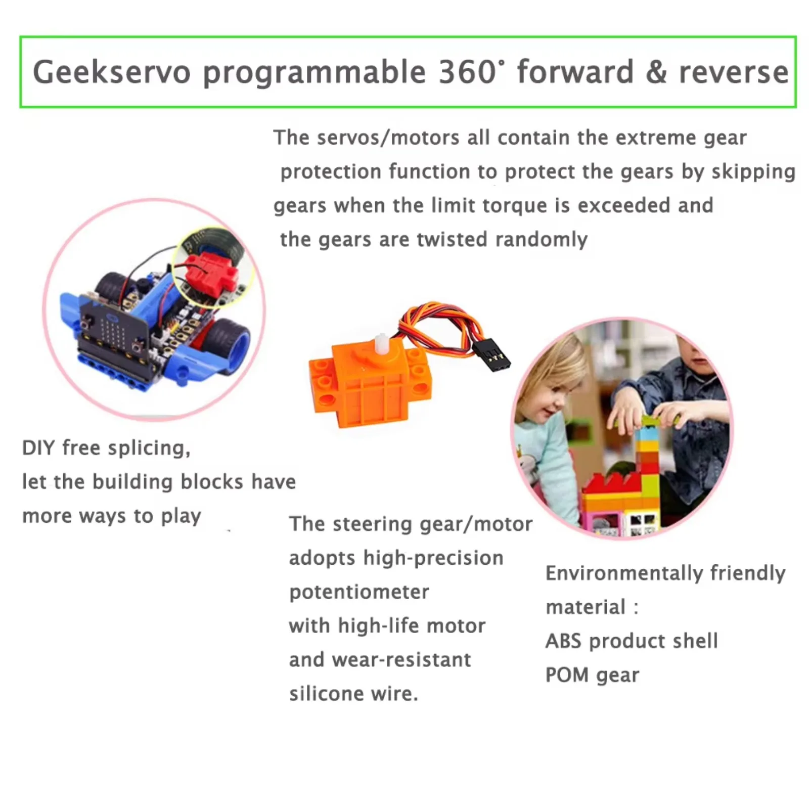 4pcs Geekservo 360 Degree Continuous Rotation Geek Servo Compatible with Legoeds Building Blocks Micro:bit Robot Smart Car