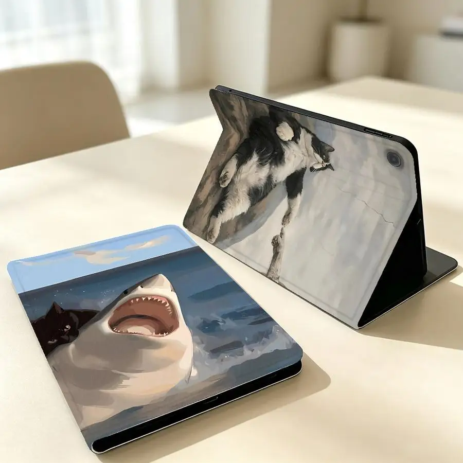 with Pencil Slot Case for Samsung Galaxy Tab S9 FE S7 S8+ S10FE S11 A7 Lite S10 Plus S9+ S10 Lite A9Plus A11 A8 Funny Cute Cat
