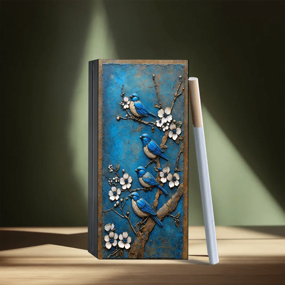 Charming Flower and Bird Metal Cigarette Case-Durable, Stylish,Portable Slide Open Design-The Perfect Creative Gift for Smokers