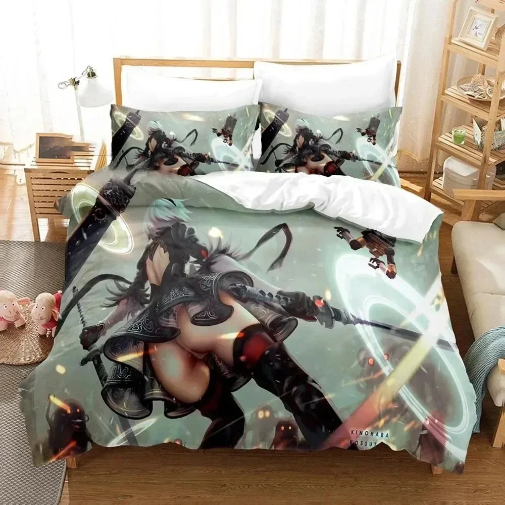 

3D Print Game NieR Automata YoRHa No.2 Type B 2B Bedding Set Boys Girls Twin Queen Size Duvet Cover Pillowcase Bed Kids Adult