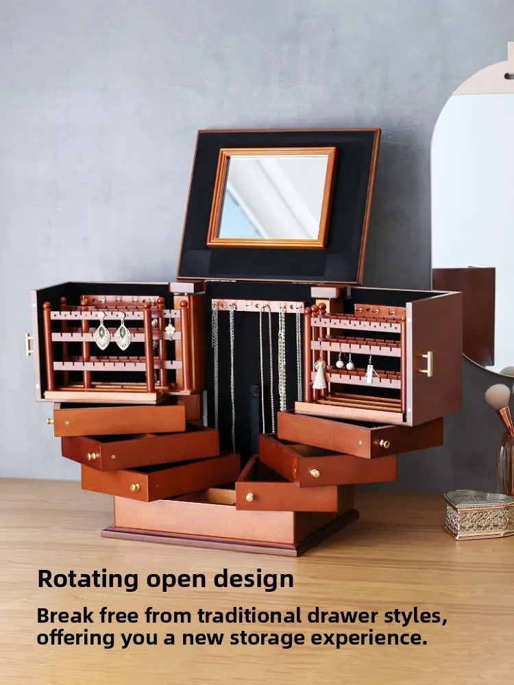 

Large Capacity Wooden Jewelry Box Creative Multi-layer Vintage European Style Earring Necklace Wedding Jewelry Storage Box