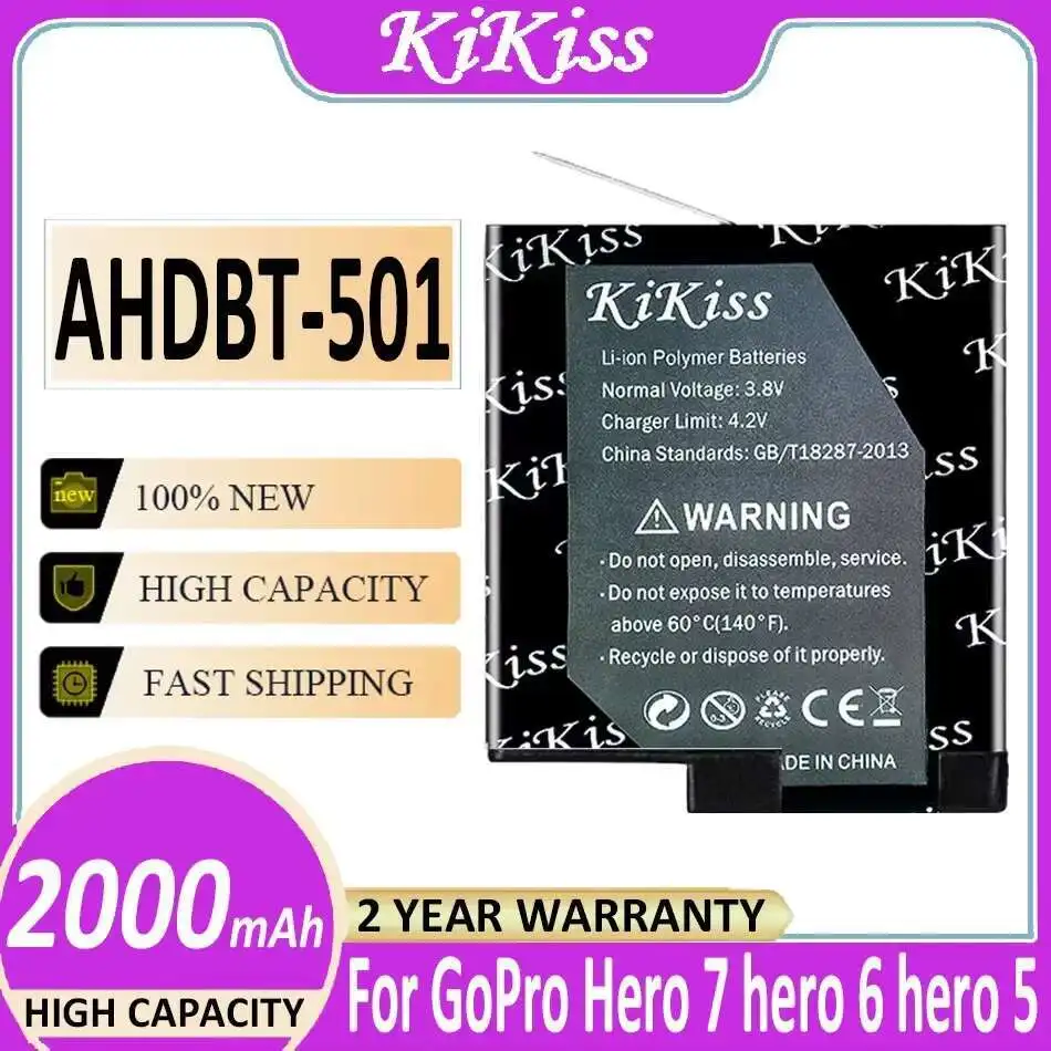 

Аккумулятор для спортивной камеры емкостью 2000 мАч для Gopro Hero 7 6 5 Hero5 Hero6 Hero7, высокая совместимость Ahdbt-501