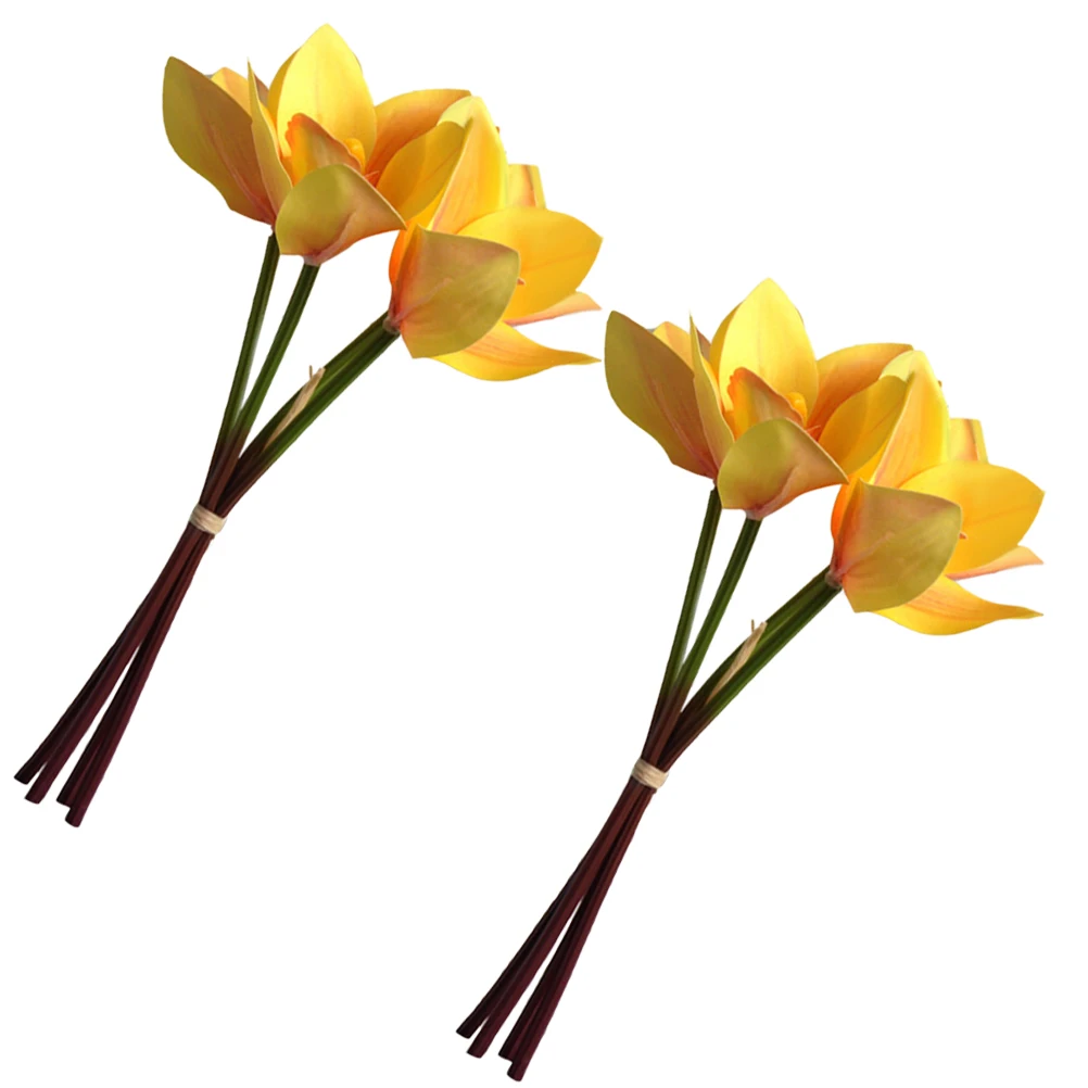 

2pcs Artificial Silk chid Bouquet 4 Stems Yellow Home Decor Faux Flowers Indoor Wedding Props Simulation Arrangement