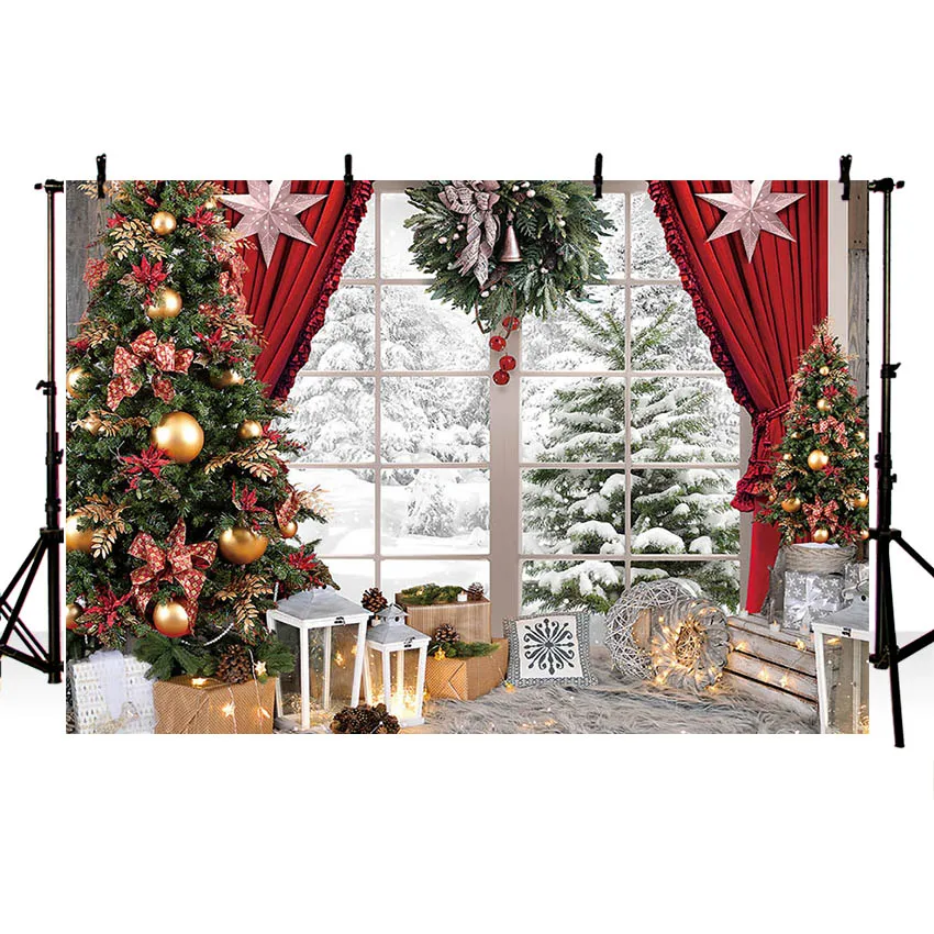 Mehofond Photography Background Winter Christmas Trees Window Snow Xmas Party Kids Family Portrait Decor Backdrop Photo Studio