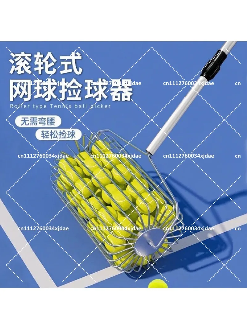 Stainless Steel Rolling Tennis Ball Picker, Lightweight Adjustable Tennis Ball Retriever Tool