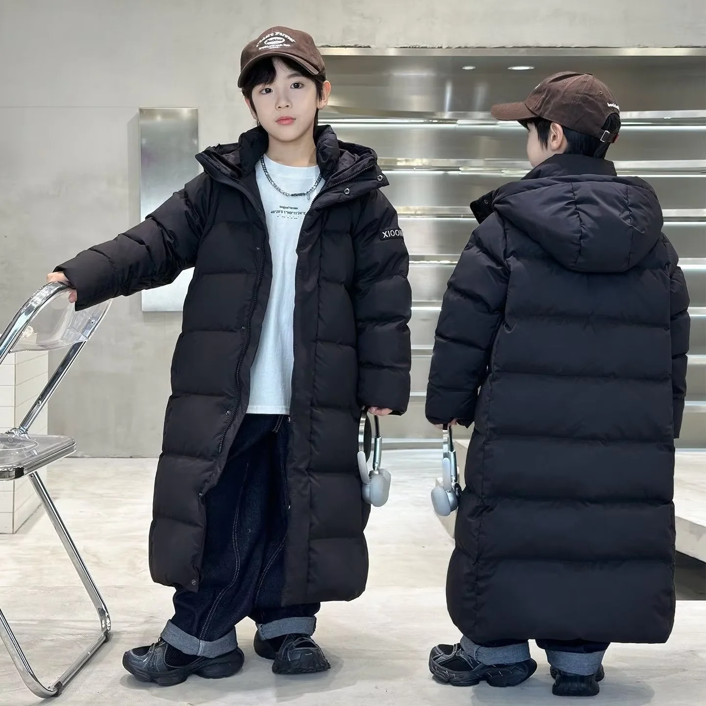 Winter Kids Thick Warm Down Coat Boys Girls Long Over Knee Padded Jacket New Children Cotton Padded Parka Outerwear 120-170CM