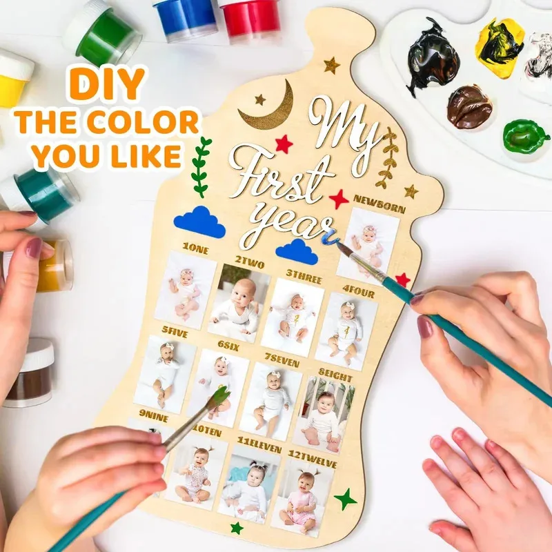 

TOPMAYA Памятная фоторамка для новорожденных, первый год роста, деревянная детская фоторамка, деревянная доска, м