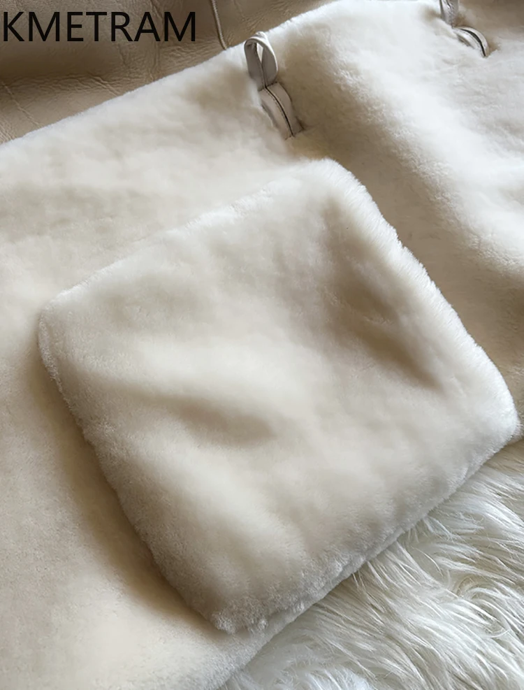 سترة من صوف ميرينو الطبيعي لعام 100% من جلد الغنم مزدوجة الوجه معطف نسائي طويل من الفرو الحقيقي ملابس شتوية للنساء 2025 حذاء نسائي