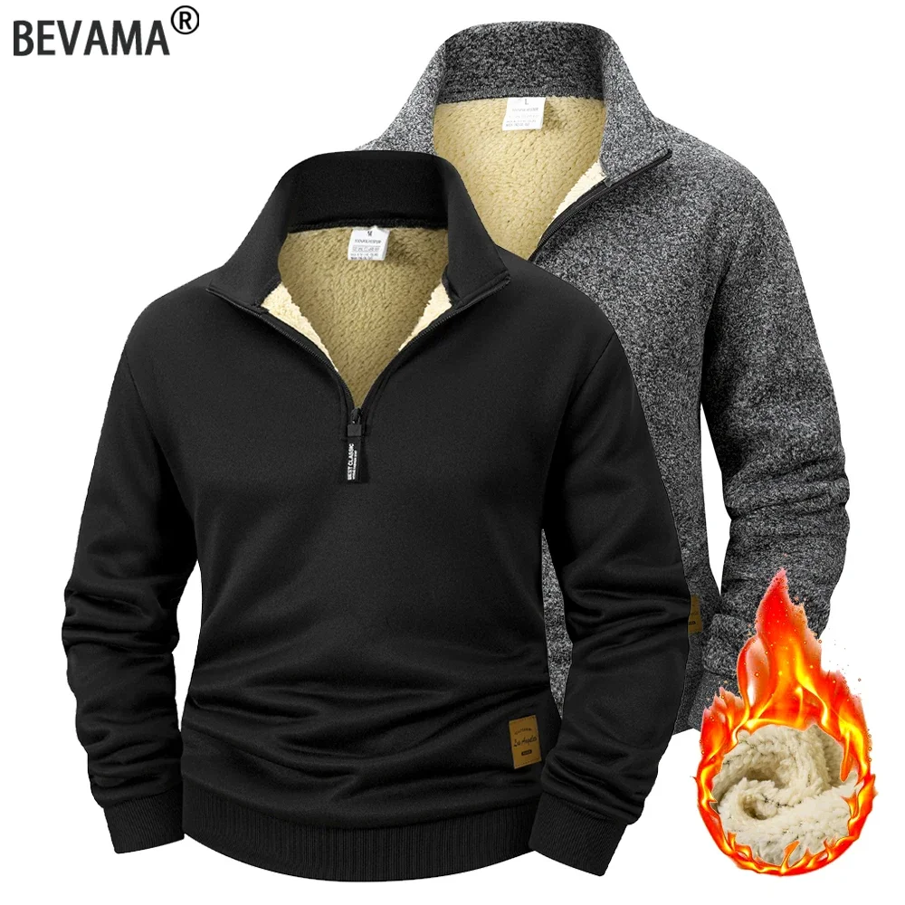 Men's Winter Warm Thicken Sweatshirt Half Zip Stand Collar Fleece Pullover Thickened Thermal Casual Jumper Outdoor Daily Hoodie
