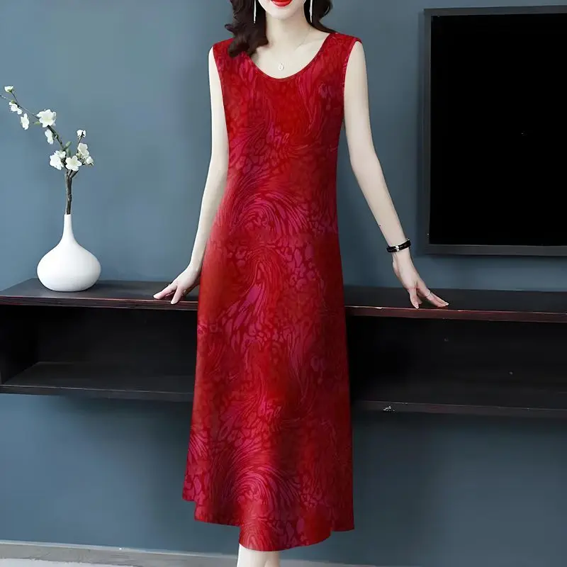 Elegant Sleeveless V-Neck Maxi Dress Women's Blue Floral Print Loose Fit Casual Daily Summer Lightweight Party Evening Dress