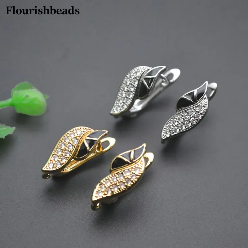 New Design High Quality Anti-rust Leaf Shape Black Enamel Ear Wire Clasps for Dangle Earrrings Making 18K Gold Jewelry Findings