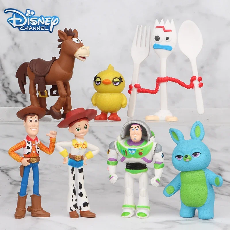 7PCS Disney Toy Story 4 Action Figure Toys Woody Jessie Buzz Lightyear Forky Pig Bear Cosplay Model Doll Figurine Kids Gifts