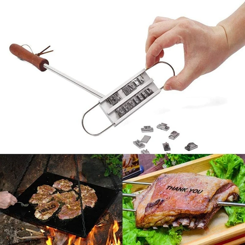 DIY BBQ Meat Branding Iron with 55 Changeable Letters  BBQ Branding Iron Barbecue Grilling Meat Steak Names Marking Stamp Tool