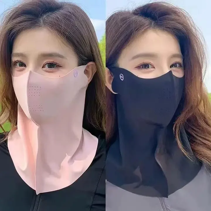 Máscaras de seda gelo 3d de verão, anti-uv, secagem rápida, cobertura facial, protetor solar, respirável, unissex, simples, proteção de pescoço, cachecol de orelha pendurado