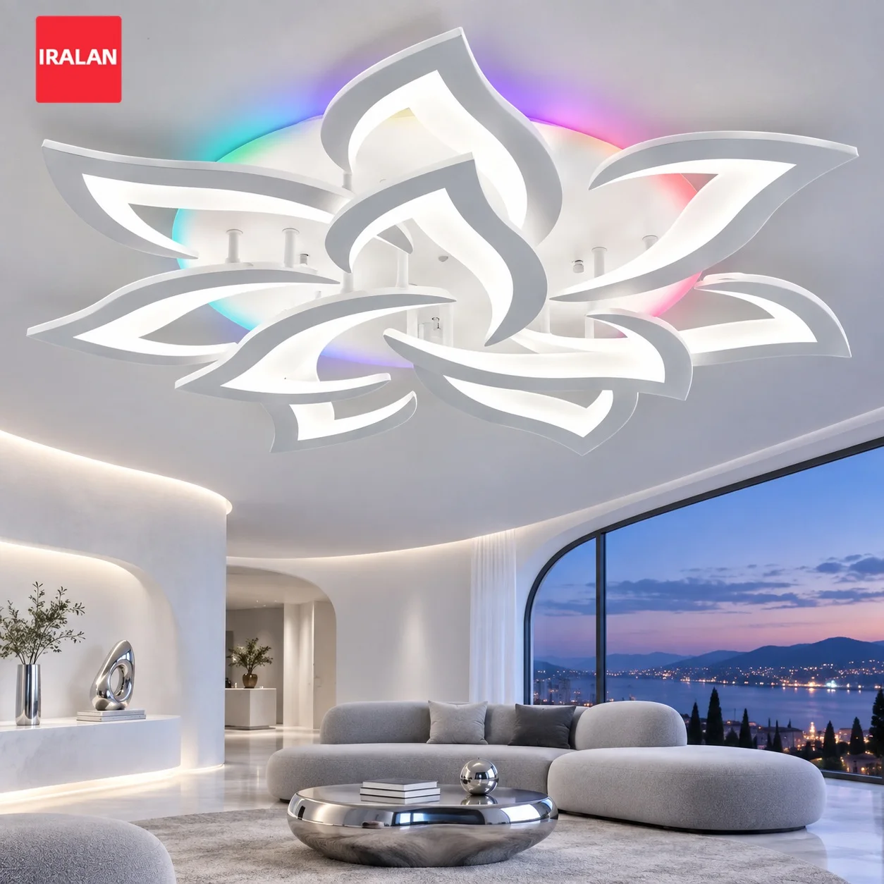 RGB Luxury Ceiling Lights Home Decor Remote Control RGB Dimming Ceiling Lamp Lotus Creative Interior Living Room Chandelier