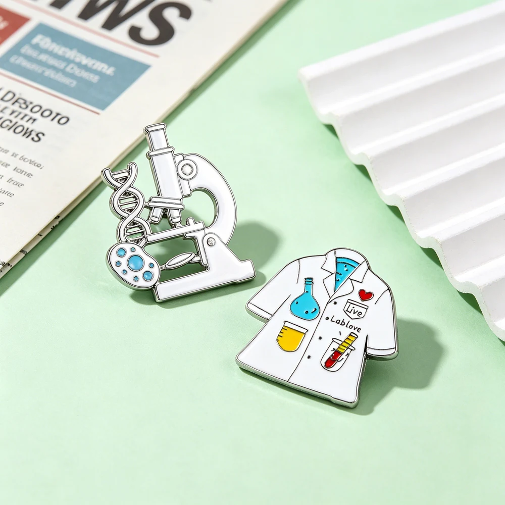 Medsor Cartoon Science Lab Microscope Enamel Pin Colorful Love Laboratory Tools Pin Metal Collar Badge Scientist Jewelry Gift
