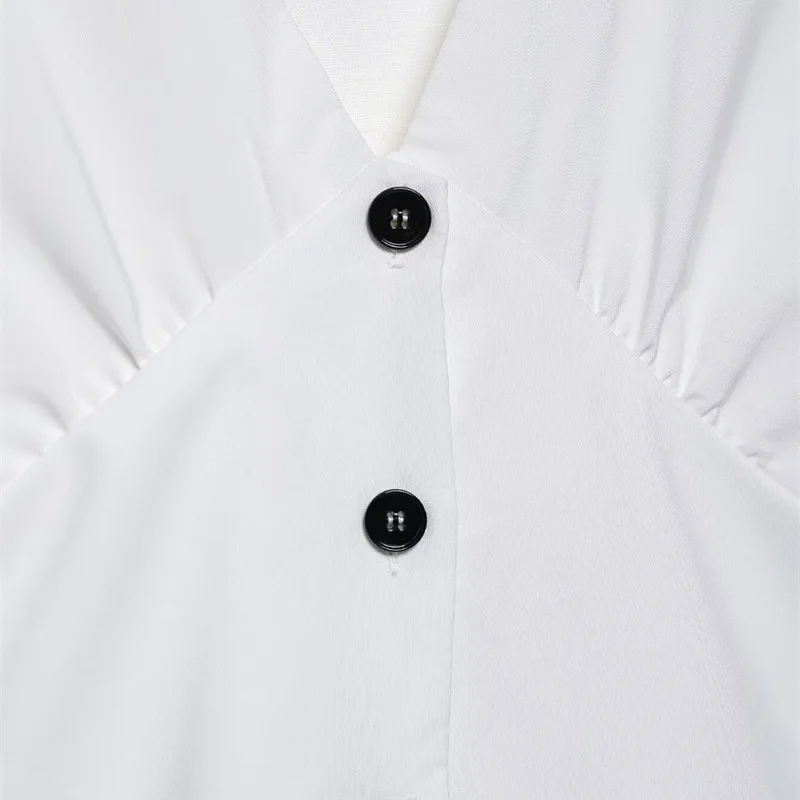 Summer New ort Sve Midi Dr Button Decorated Fork Sve V-Ne Cleanfit High Waist Polyester Fiber Ciwalk Dr