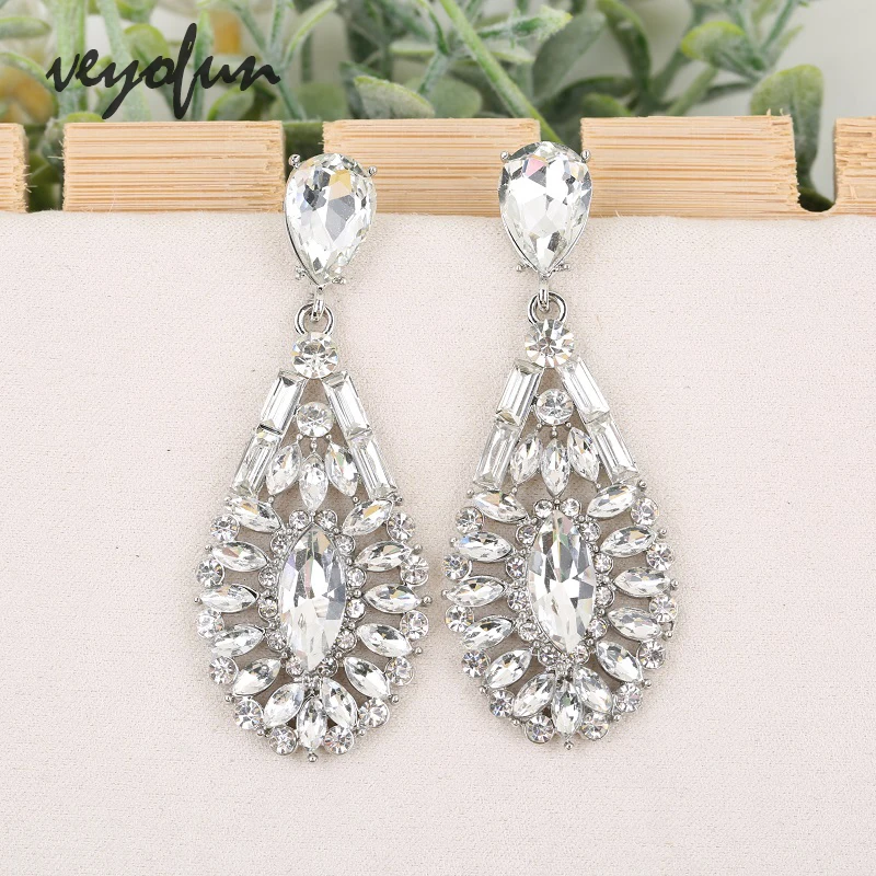 Veyofun Classic Hollow Crystal Drop Earrings Vintage Party Bridal Dangle Earrings Fashion Jewelry for Women Gift